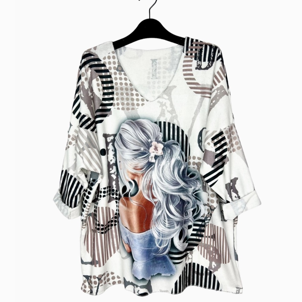 06 MADE IN ITALY V NECK GRAPHIC PRINT SWEATER